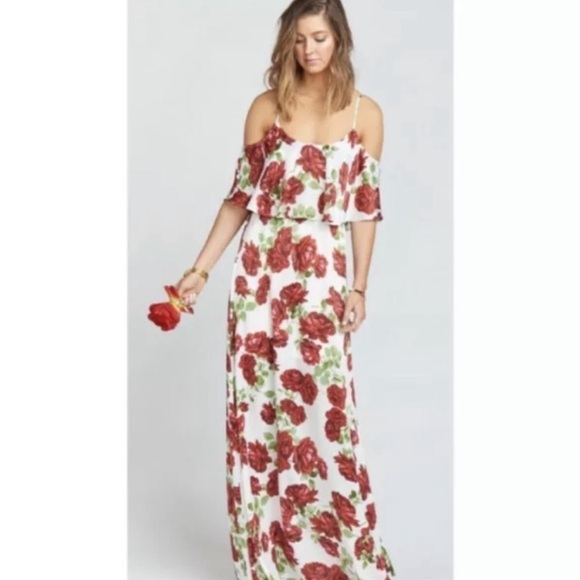 NWT SHOW ME YOUR MUMU Caitlin Ruffle Maxi Dress Antique Rose Chiffon, Size Small - Picture 3 of 12